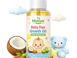 Baby hair growth oil gentle herbal oil for baby scalp Mishteek Organics