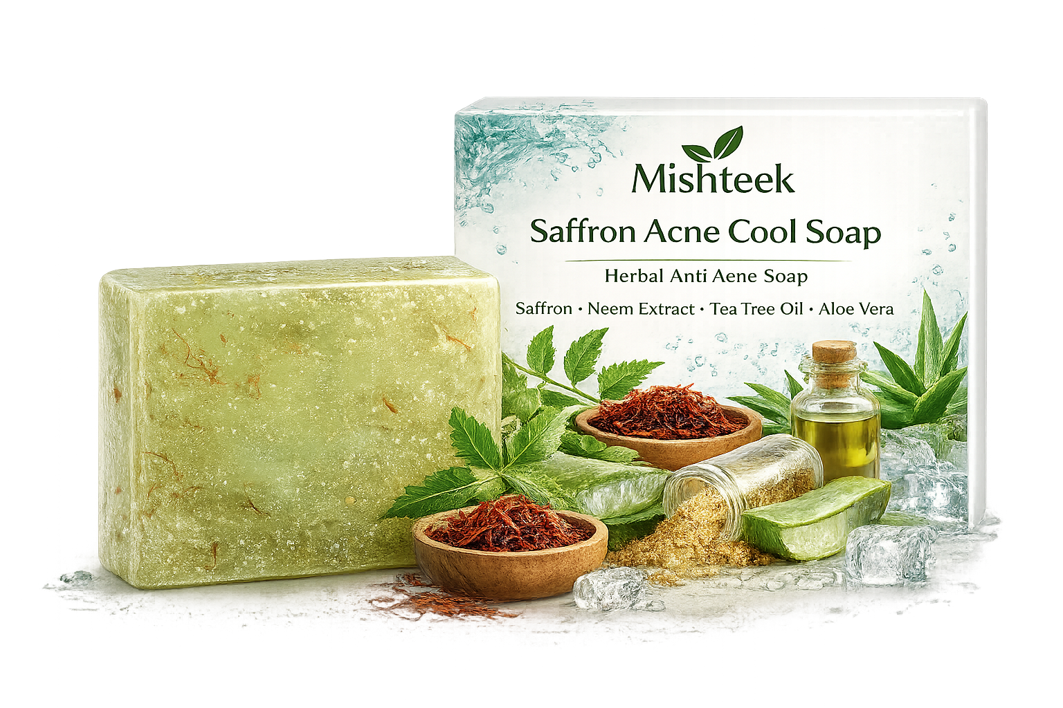 Saffron acne soap herbal anti acne soap for oily and sensitive skin Mishteek Organics