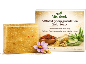Saffron gold soap for hyperpigmentation and skin brightening by Mishteek Organics